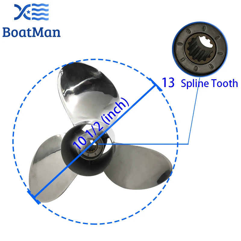 10 1/2x13 Outboard Propeller For Yamaha Engine F40 F50 4 stroke 55HP F60 Stainless steel 13 splines Boat Parts & Accessories