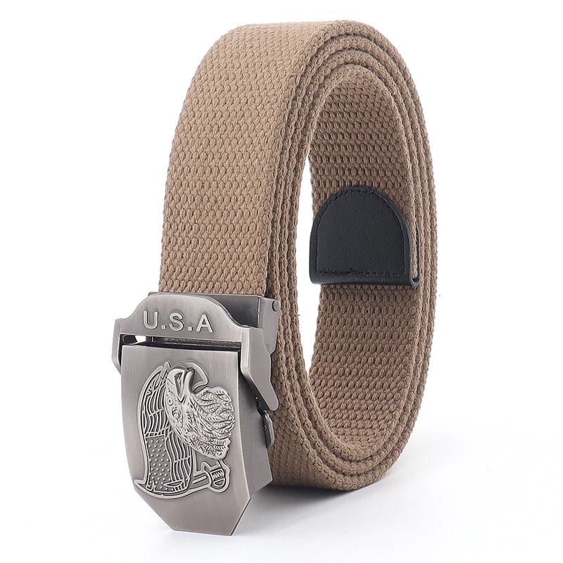 New Military Canvas Belt Men&Women High Quality Bald Eagle Metal Smooth Buckle Fashion Jeans Accessories Outdoor Tactical Belt