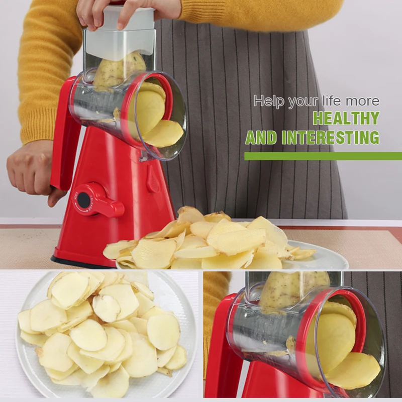 Vegetable Cutter Manual Grater Slicer with 3 PCS Stainless Steel Blades Multifunction Mandoline Slicer for Potato Carrot