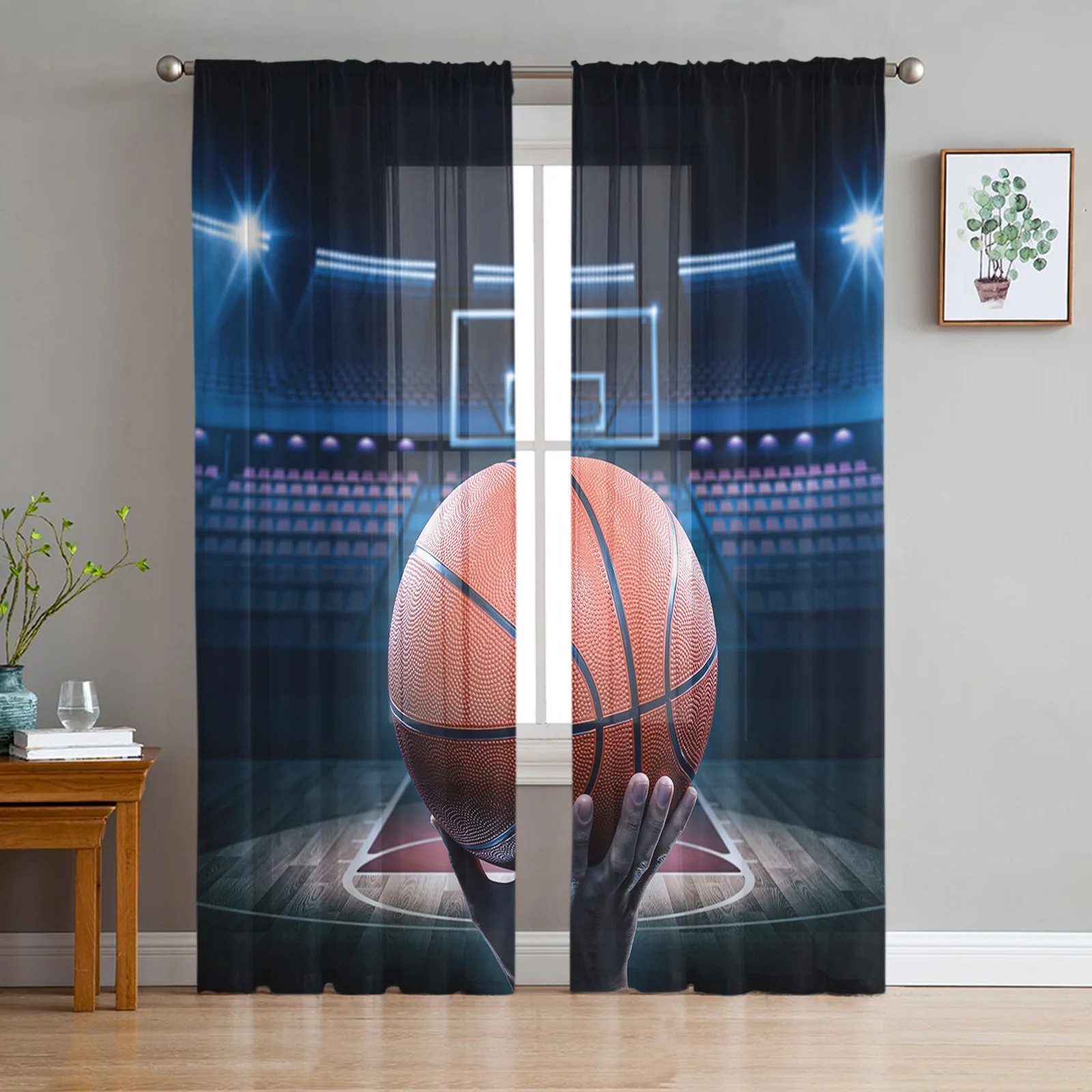 Basketball Court Playground Sheer Curtains for Living Room Bedroom Kitchen Chiffon Tulle Curtains Home Hotel Coffee Decor