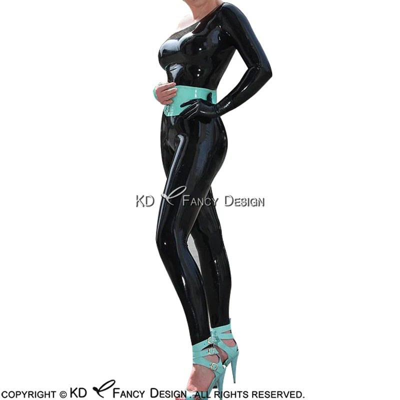 Black Sexy Latex Catsuit With One Sleeve Without Zipper And Blets Rubber Body Suit Bodysuit Zentai Overall LTY-0128