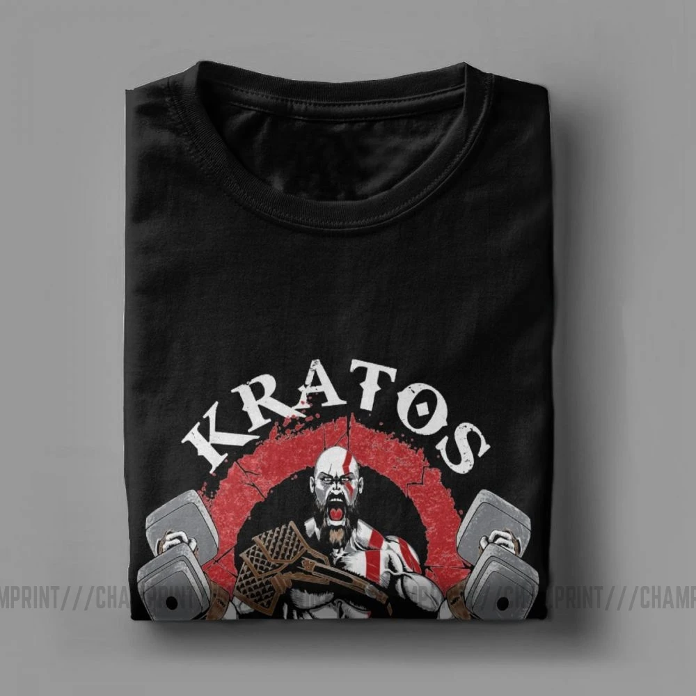 Men\'s God Of War Kratos Gym Workout Bodybuilding T Shirt Fitness 100% Cotton Clothing Casual Tees T-Shirt Plus Size 4XL 5XL