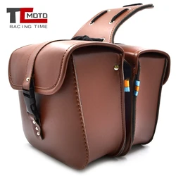 Bolsas de sillín de motocicleta para viajar, para Triumph Bonneville, Honda shadow, bolso de herramientas lateral de cuero Pu, equipaje negro y marrón