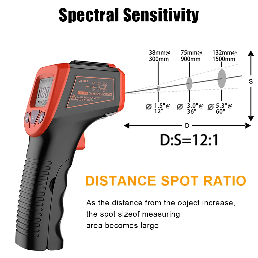 -50~600°C Digital LCD Industrial Electronic Thermometer NonContact Infrared Thermometer Laser Temperature Meter Gun Laser Point