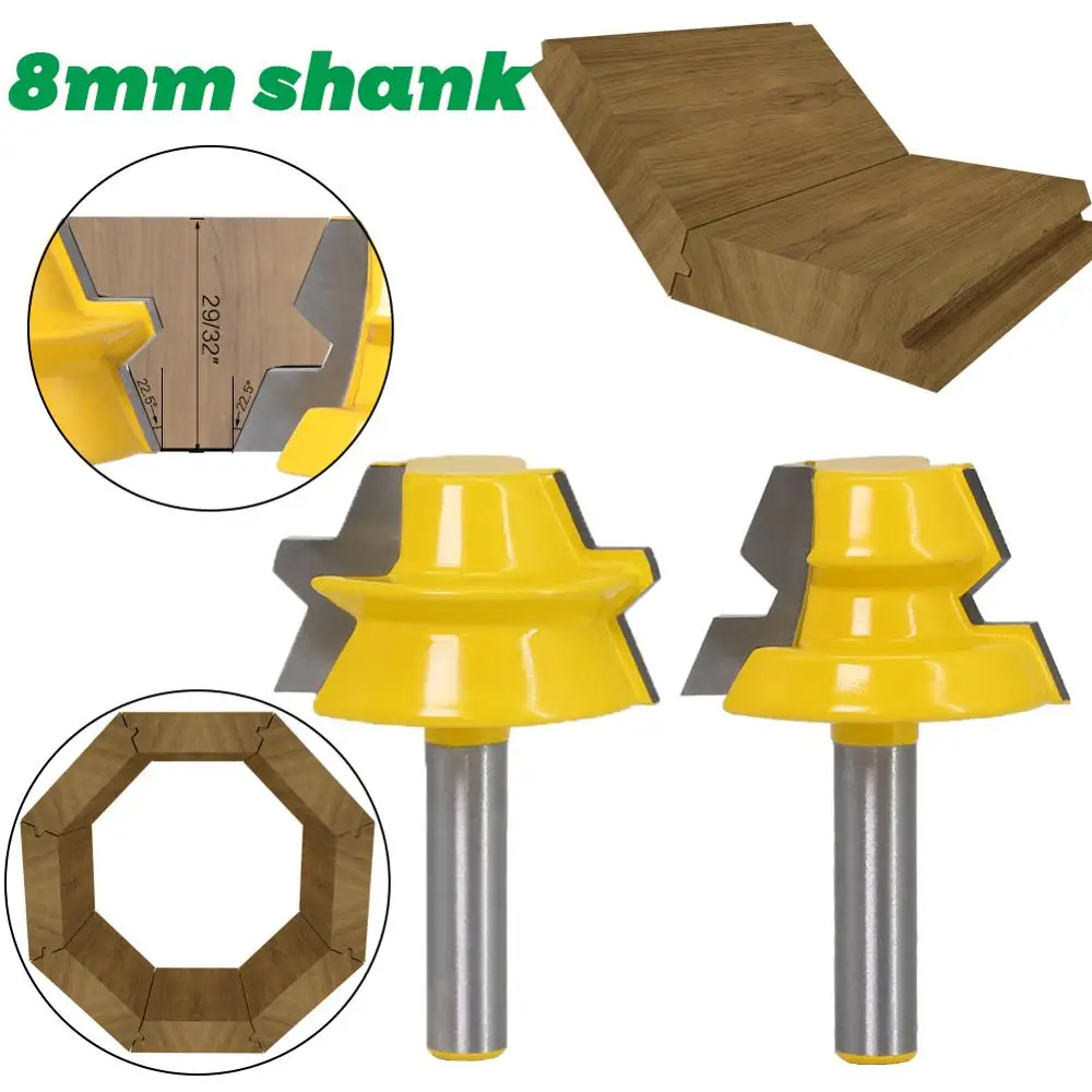 2pc Lock Miter Router 22.5 Degree Glue Joinery Router Bit - 1/2\
