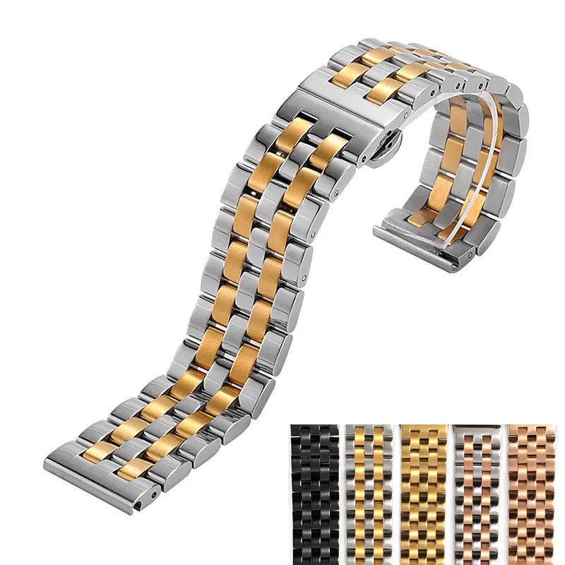 Stainless Steel Watch band Strap Bracelet Watchband Wristband Butterfly Black Silver Rose Gold 18mm 20mm 21 22mm 24mm