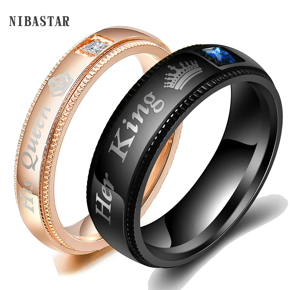 Her King And His Queen Stainless Steel Lover Engagement Promise Bands Rings For Women Men Anel Masculino