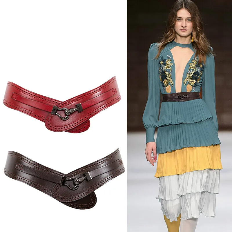 

H3478 Fashion Ladies Wide Waist Belt Genuine Leather Elastic Vintage Waistband Accessories Women Pure Color Top Grade Cummerbund