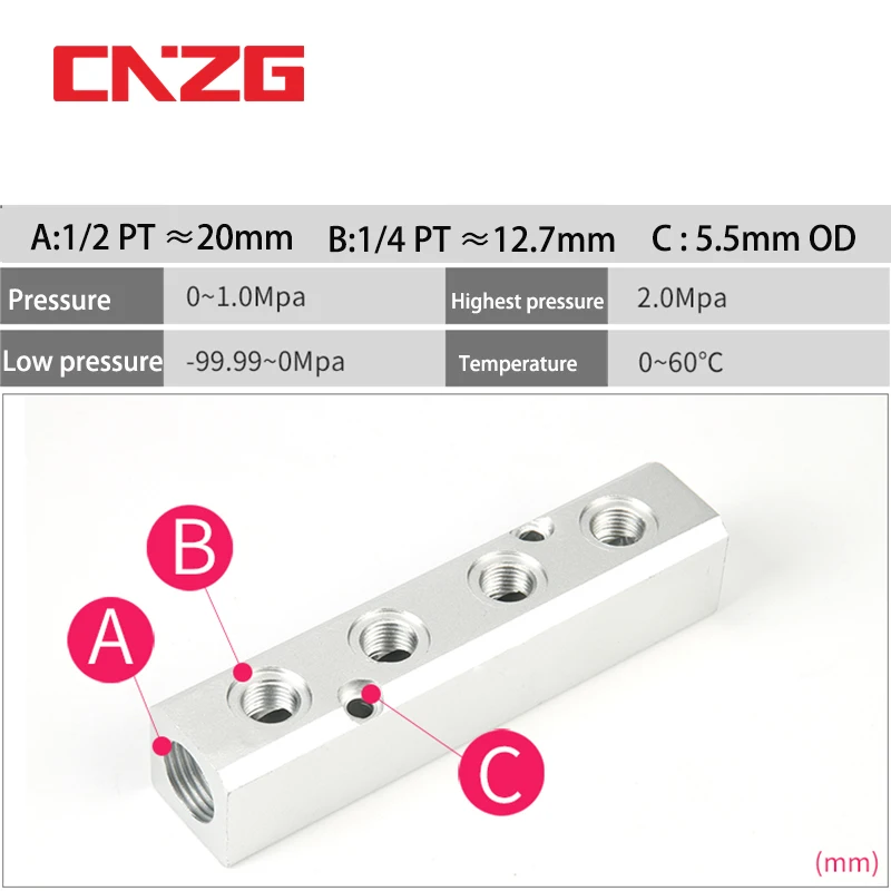 الألومنيوم الفاصل 1/2 "pt الموضوع ميناء 2 3 4 5 6 7 8 9 10 طريقة 1/4 الهوائية الهواء المنوع الموزع موصل