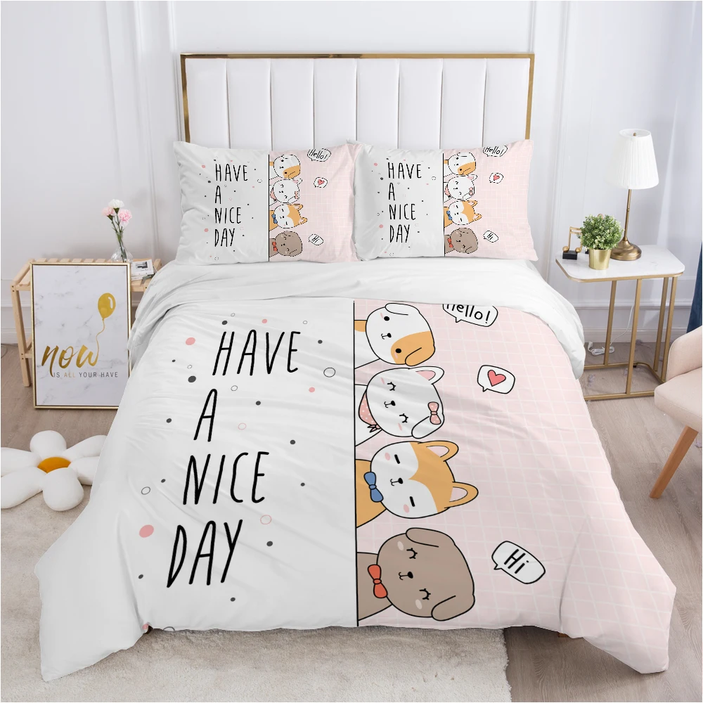 Children Bedding set for Kids Baby Child 140x200 200x200 Quilt/Blanket Duvet Cover Set Pillowcase Bed linens bedclothes Pink dog