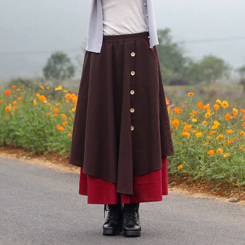 

2023 Spring Autumn Skirt Women High Waist Loose Literature Skirts Cotton Linen Vintage Lrregular Big Swing Casual Long Skirt