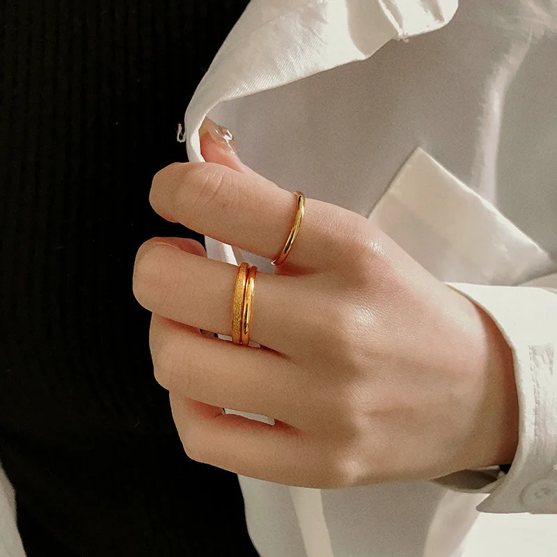 YUN RUO 2021 Three-piece Suit Exquisite Frosted Gold Ring Sets Woman Stainless Steel 18K Gold Plated Fashion Jewelry Water Proof