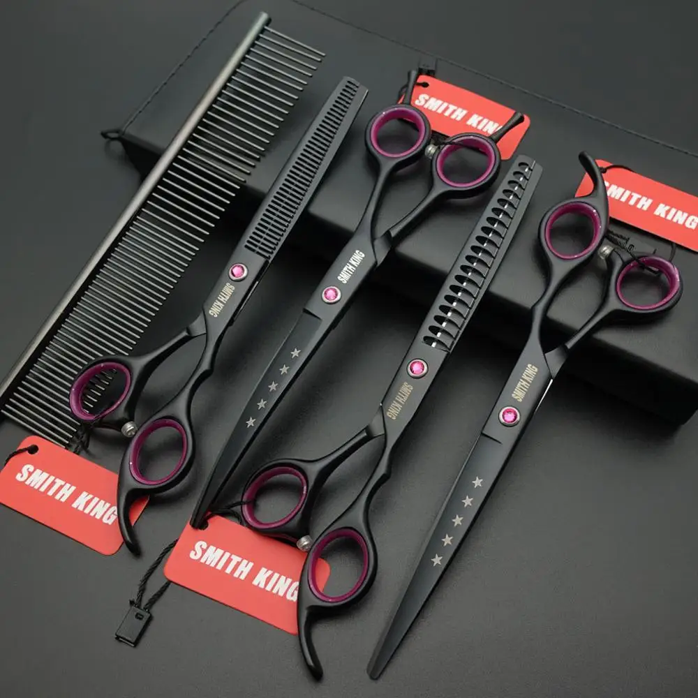 

7 inch Professional Pet grooming scissors,7〞Straight &Thinning&chunkers&Curved Shears+Leather bag/kits/case