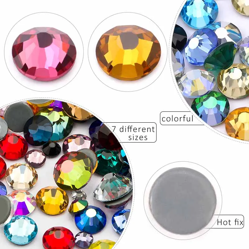 SS6-SS30 Çok renkli Kristal AB Sıcak Düzeltme Yapay Elmas Kristal Süper Glitter Strass Demir On Rhinestones Tırnak Sanat Kumaş konfeksiyon