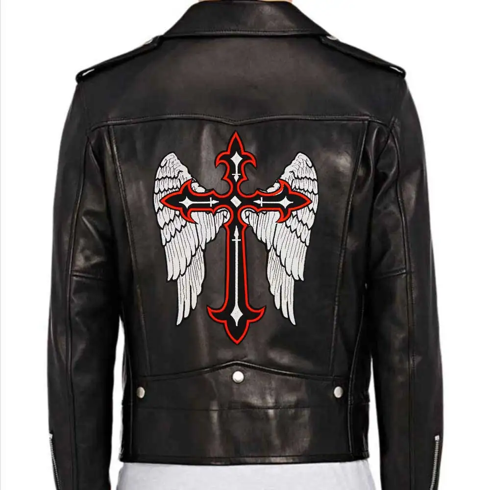 Cross Wings Christian Embroidered Patch Biker Rider Patches for Clothing Jacket Iron on Backing