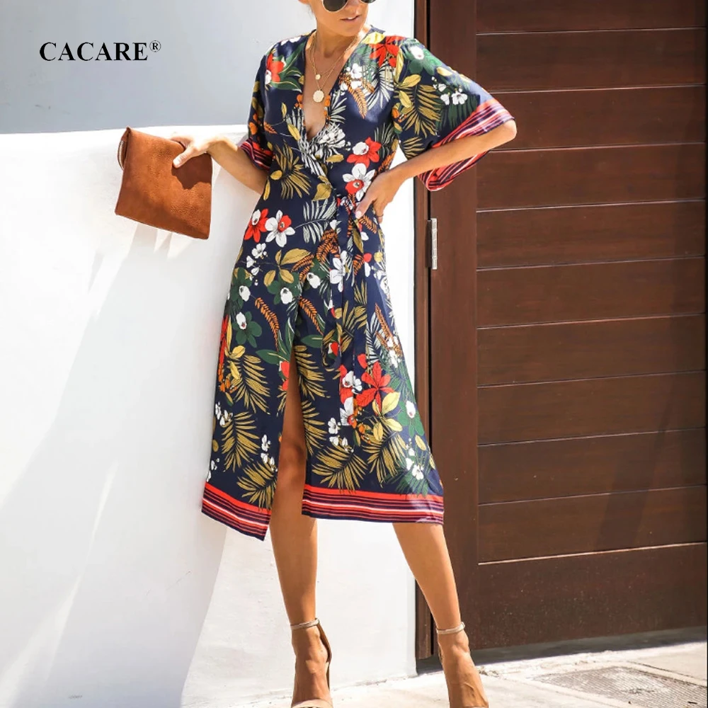 CACARE 2020 Summer Dress Sale Floral Print Multiway Boho Beach Dress Sun Protection Cloth Casual Sundresses F0115 Short Sleeve