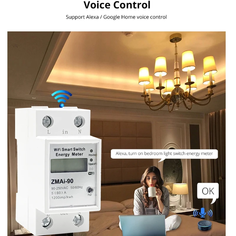 5(60)A wifi kwh meter consumo elettrico digitale kWh DIN Rail Smart Energy Meter misuratore di potenza WiFi con display