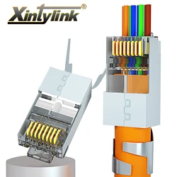 Xintylink yeni CAT8 CAT7 CAT6A rj45 konektörü 50U RJ 45 ethernet kablosu fişi ağ SFTP FTP korumalı 1.5mm delik geçiş