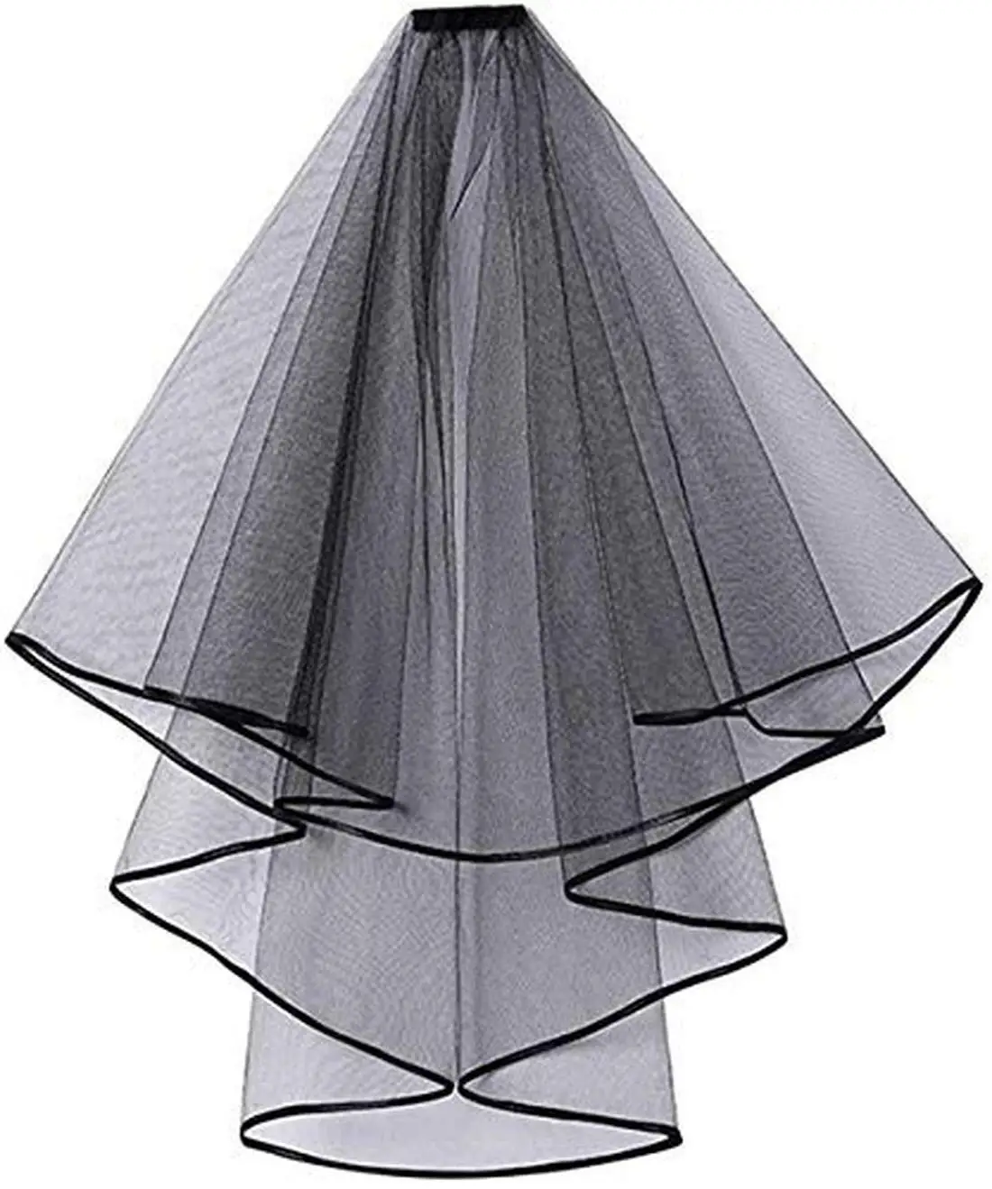 White Double Ribbon Edge Center Cascade Bridal Wedding Veil with Metal Comb