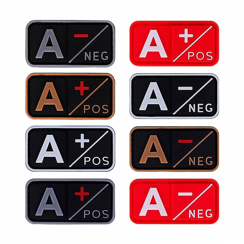 Blood Type 3D PVC Patches A+ B+ AB+ O+ Positive A- B- AB- O- Negative NEG Tactical Stickers Decals Rubber Badge for Clothing