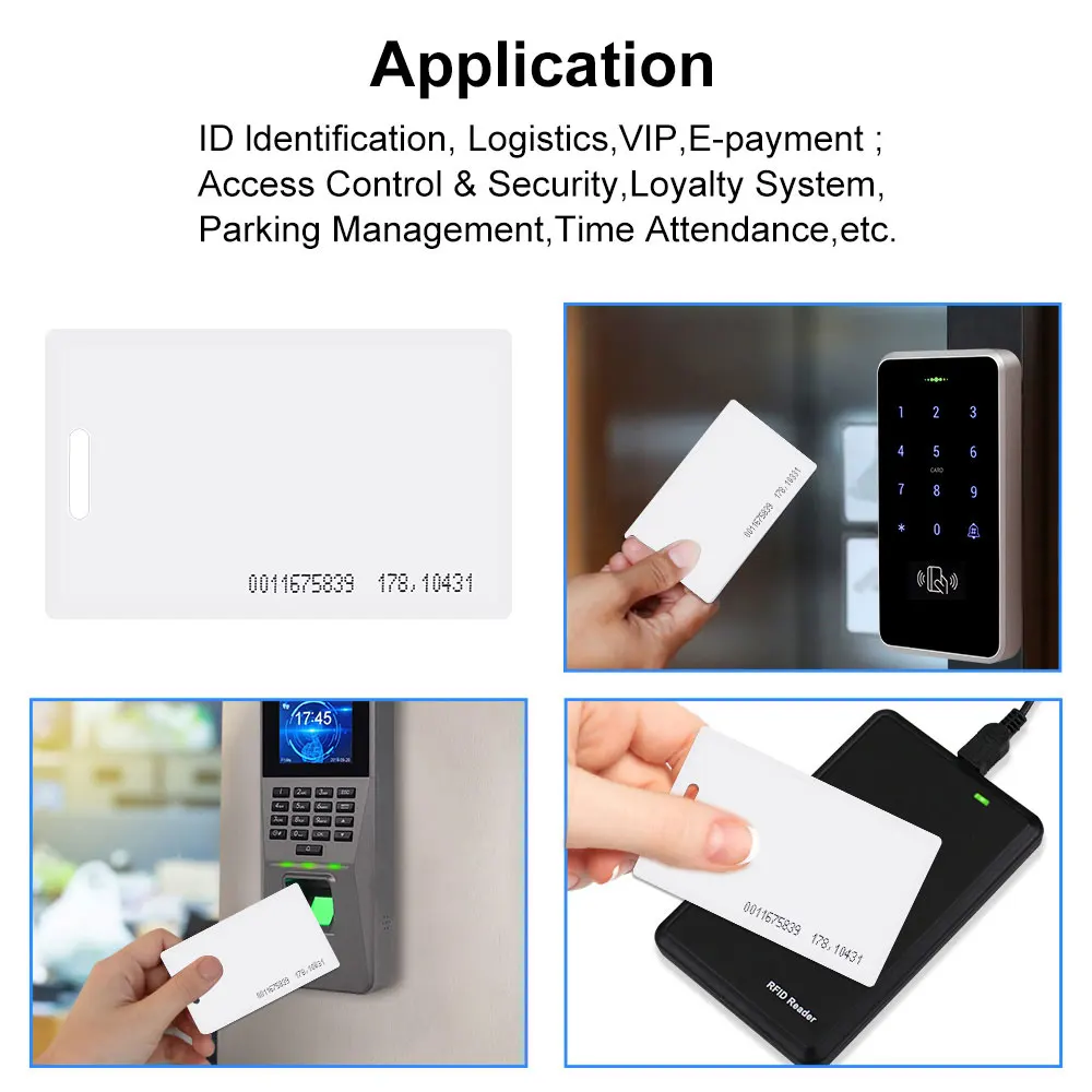 Smart 125KHz RFID Clamshell Card TK4100 EM4200 Card Access Control ID cards PVC 1.8mm Thickness 64bits ISO Standard Read Only