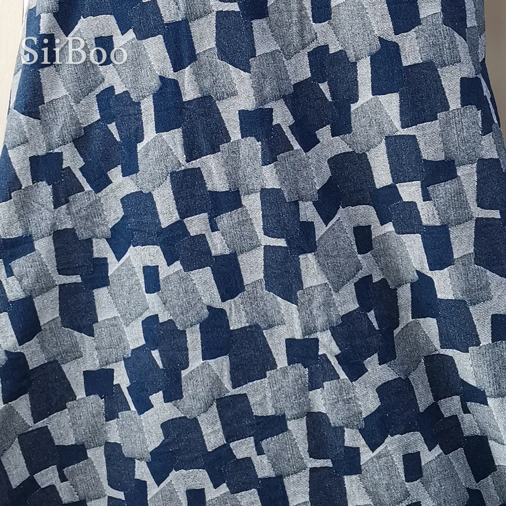 Siiboo designer custom made demin fabric with patch pattern jacquard woven fabric sp6286