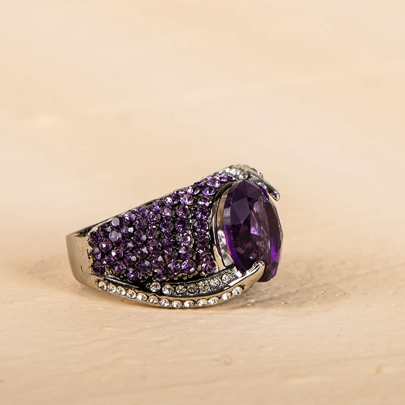 Cellacity Vintage amethyst women ring with oval gemstone purple color 5A zircon female silver fine jewerly gift size 6-10