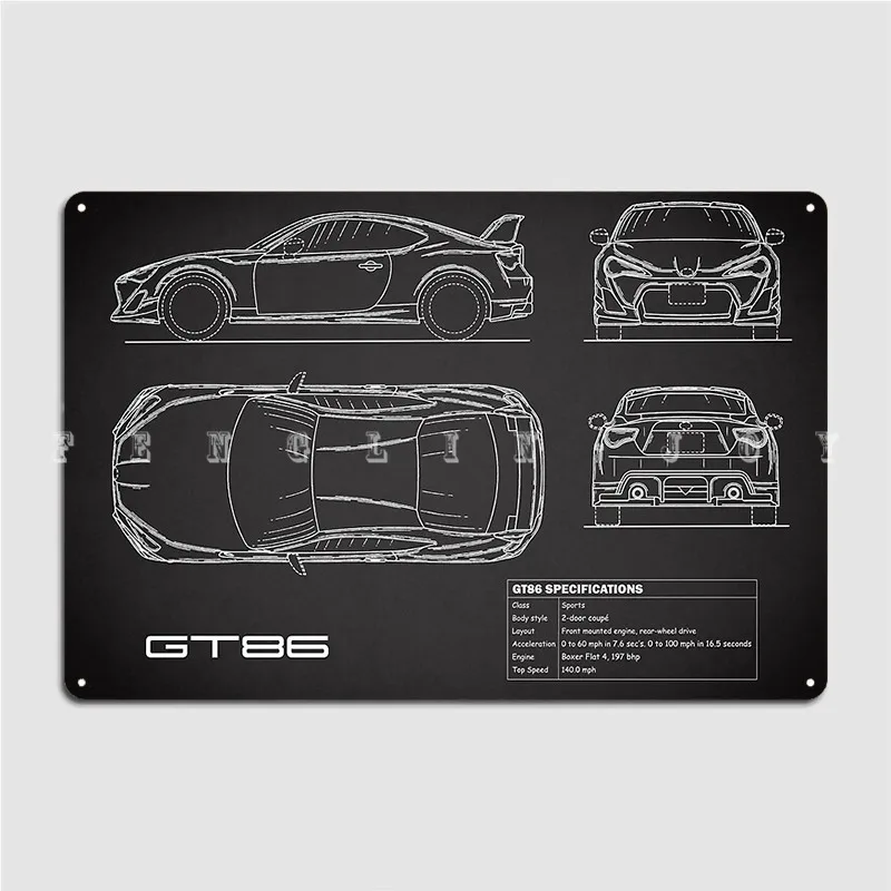 Gt86 Blueprint Metal Sign Club Party Bar Cave Classic Wall Decor Tin Sign Poster