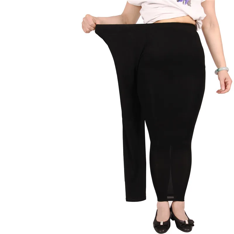 60-150Kg Hoge Elastische Fashion Modale Vrouwen Plus Size Kant Solid Splice Elastische Taille Casual Leggings Broek