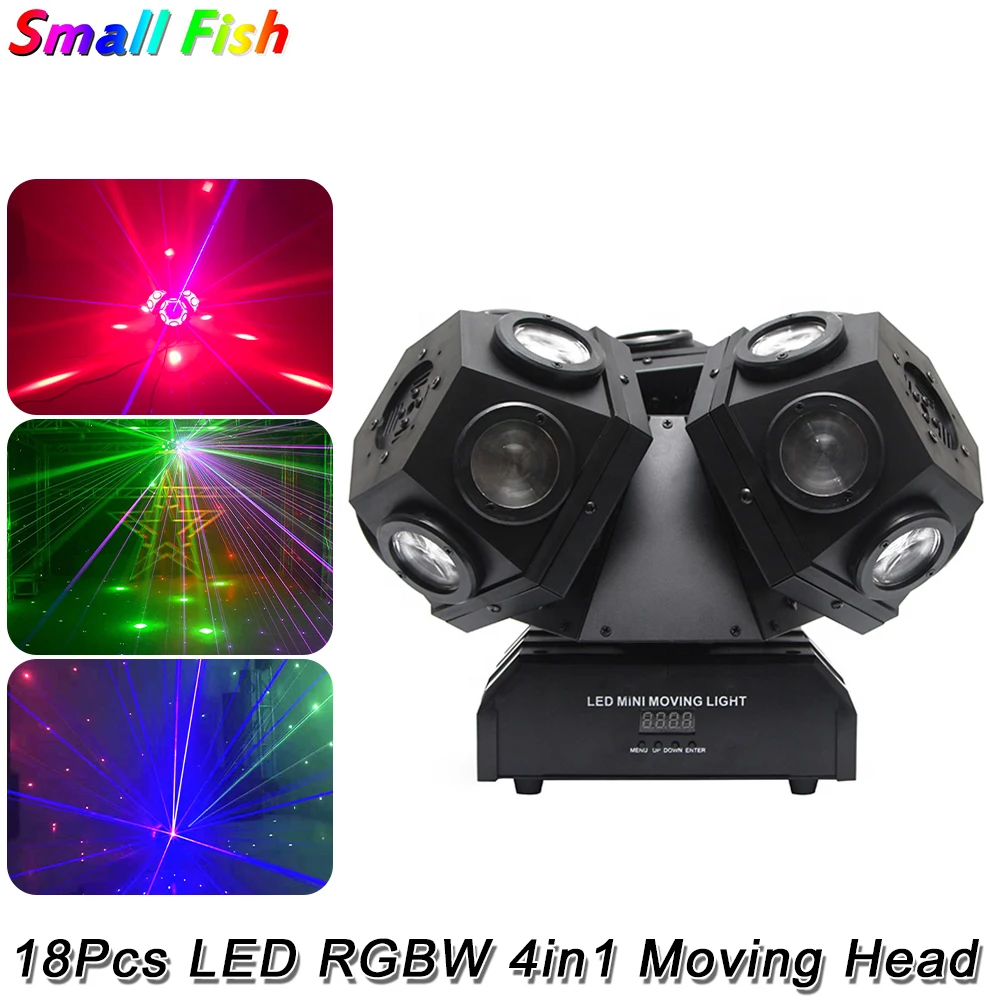 

Светодиодный 4 в 1 лазерный прожектор DMX512, сценический вращающийся лазерный проектор со звездным небом, эффект для диджея, дискотеки, вечевечерние, 18 шт.