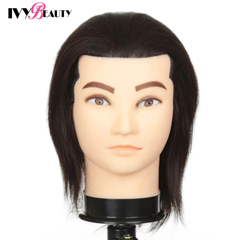 Male Mannequin Training Head Without Beard Hair Dummy Doll Hairdressing Practice Maniqui Head With Human Haiir For Hair Cutting