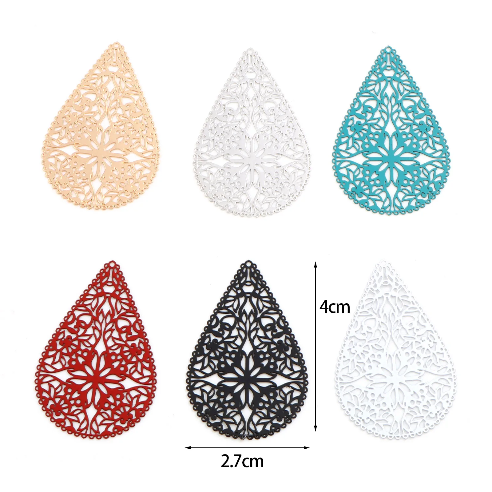 10 PCs Iron Alloy Flower Filigree Stamping Pendants Drop Hollow Filigree Charms For DIY Earrings Necklace Jewelry 40 X 27mm