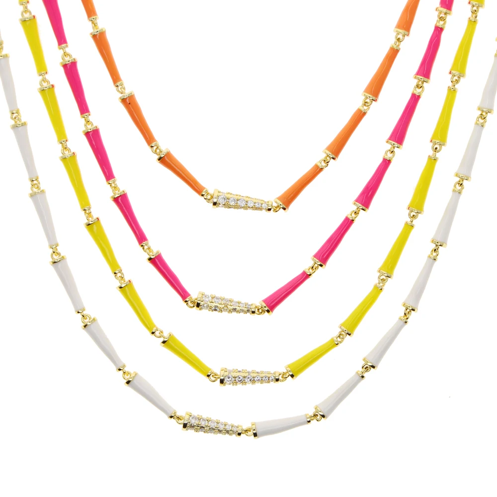 Colorful rainbow women choker geometric Neon enamel Cone shaped charm link chain trendy women necklace