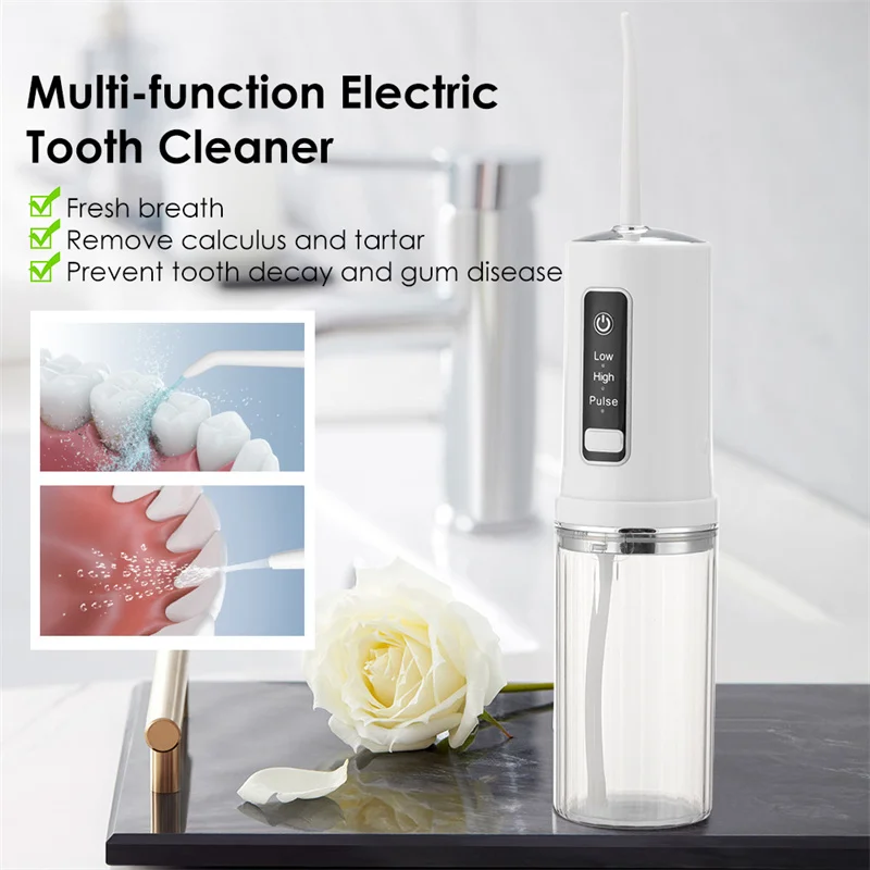 Dental Oral Irrigator Water Flosser Pick for Teeth Cleaner Thread Mouth Washing Machine 4 Nozzles 230ml Dental Floss Jet