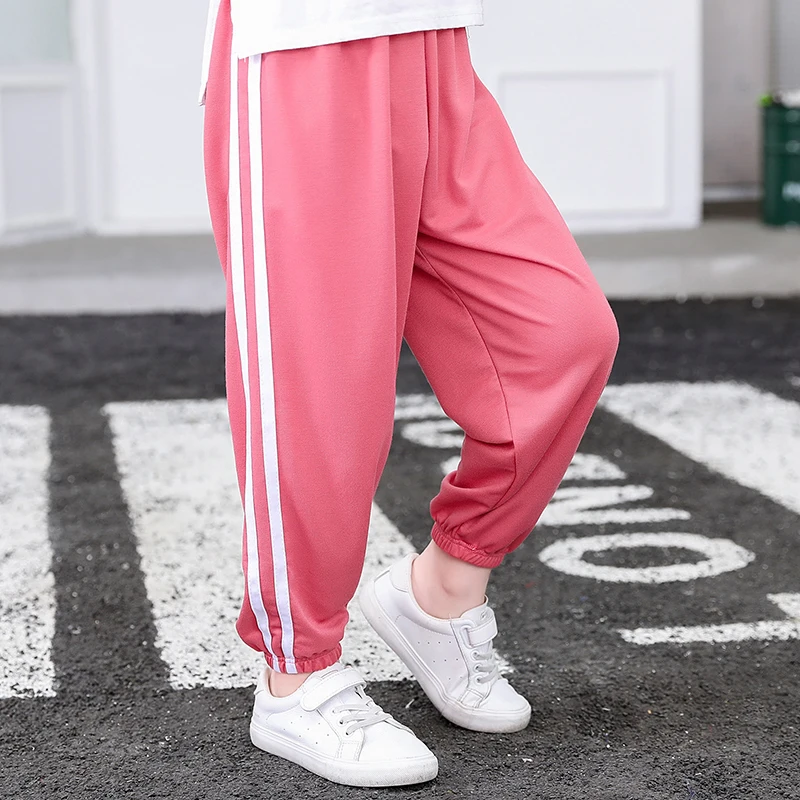 Spring Cotton Pants for Boys Girls Casual Sports Jogging Pant Summer Striped Loose Pants for Kids Children Trousers Clothes 2021