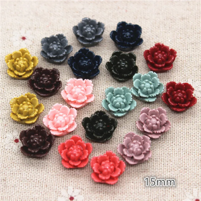 50PCS Colori Della Miscela 15 millimetri Sveglio di Stile Della Corea Fiori di Resina del Flatback Cabochon del Mestiere di DIY Scrapbooking