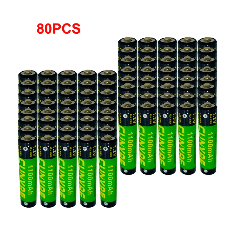 

80Pcs 1.2V AAA rechargeable batteries 1100mAh Ni-MH 100% original capacity current AAA battery rechargeble for camera ,toys