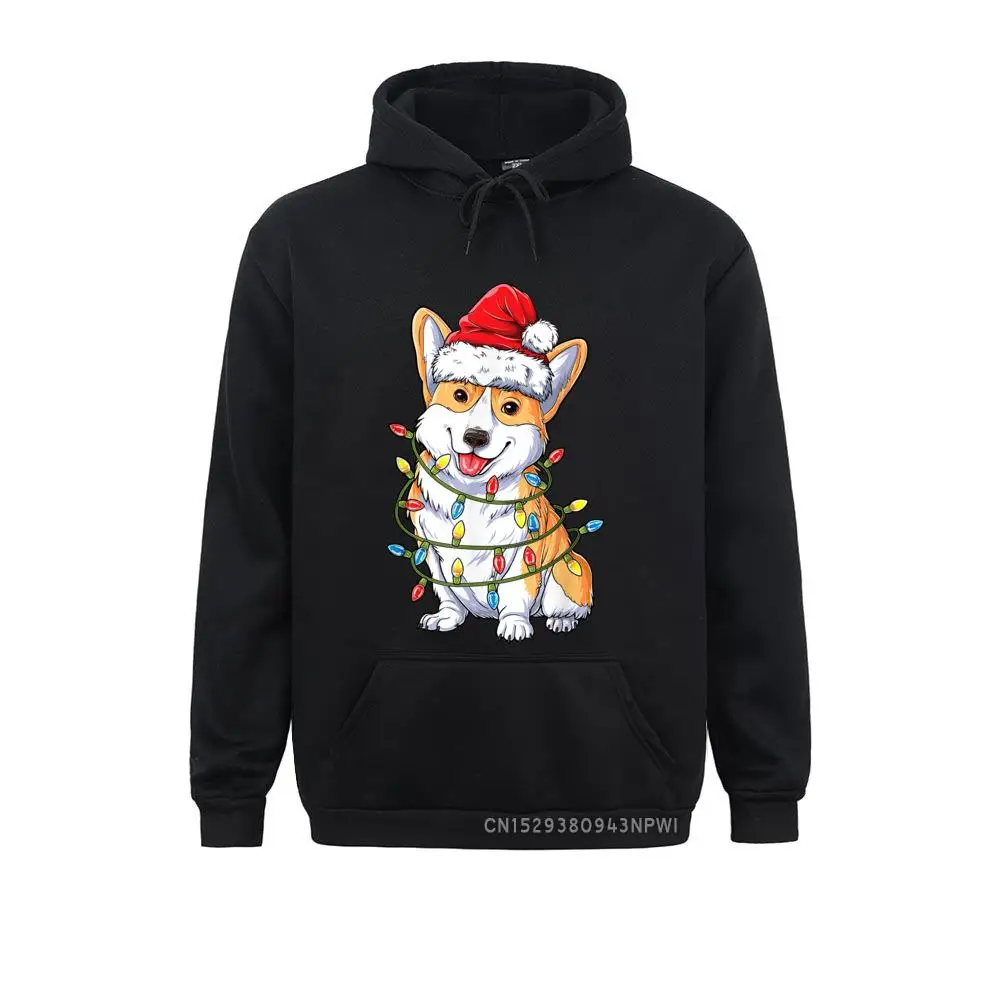 Corgi Santa Christmas Tree Lights Xmas Gifts Boys Kids Men Pullover Funny High Street Sweatshirts Men Hoodies Lovers Day