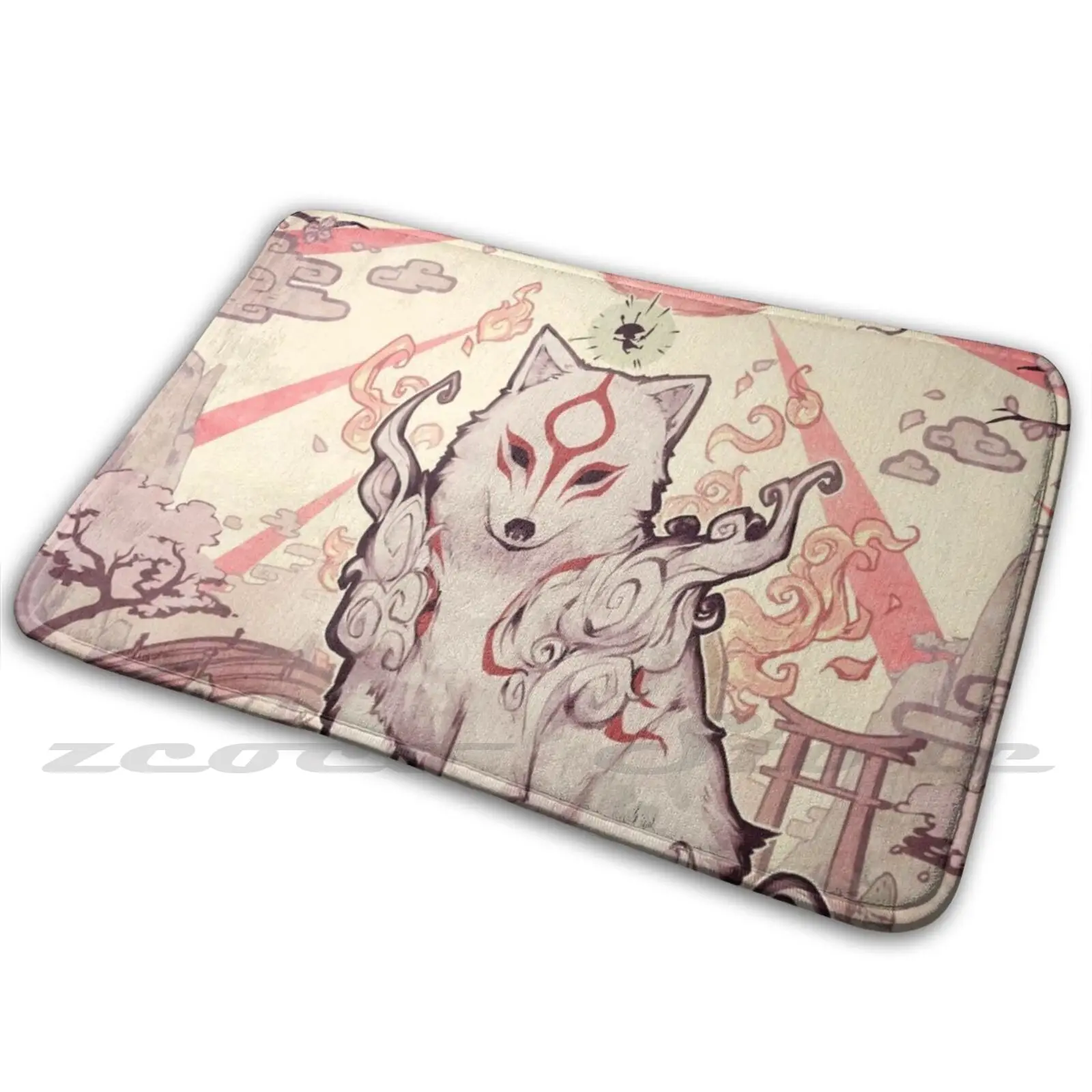 Fluffy Goddess Mat Doorway Non-Slip Soft Water Uptake Carpet Amaterasu Okami Wolf