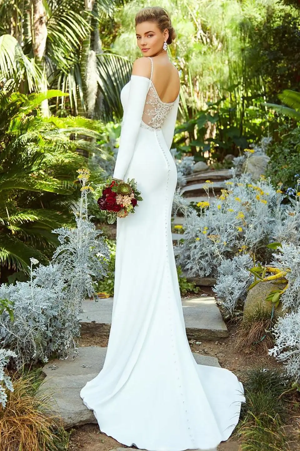 Vestido de Novia Abiti da Sposa semplici a maniche lunghe sirena al largo della spalla abito da Sposa diviso Abiti da Sposa Abiti da Sposa