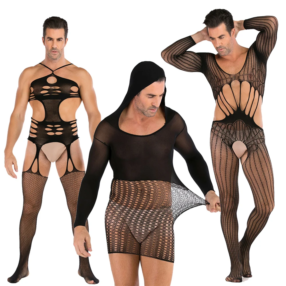 Plus Size Men Sexy Lingerie Teddy Bodysuits Man Netting Body Stocking Porno Cosplay Underwear Sexy Costumes Intimates Man Hose