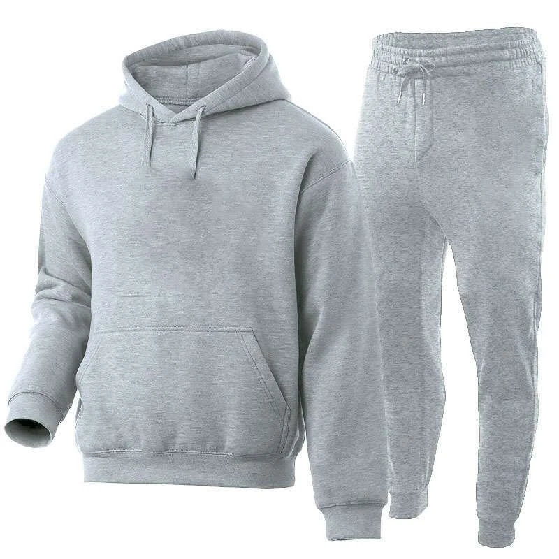 2 Piece/Set Men's Fitness Tracksuit Casual Sport Pants Top Sweatsuit Hoodie Set Casual Solid Sports Set Fashion Sportswear New