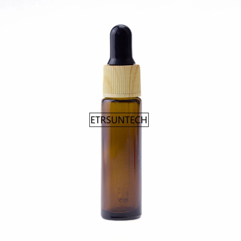 100pcs 10ml glass essential oil bottle plastic with wood grain cover dropper bottle cosmetic packaging container F3777