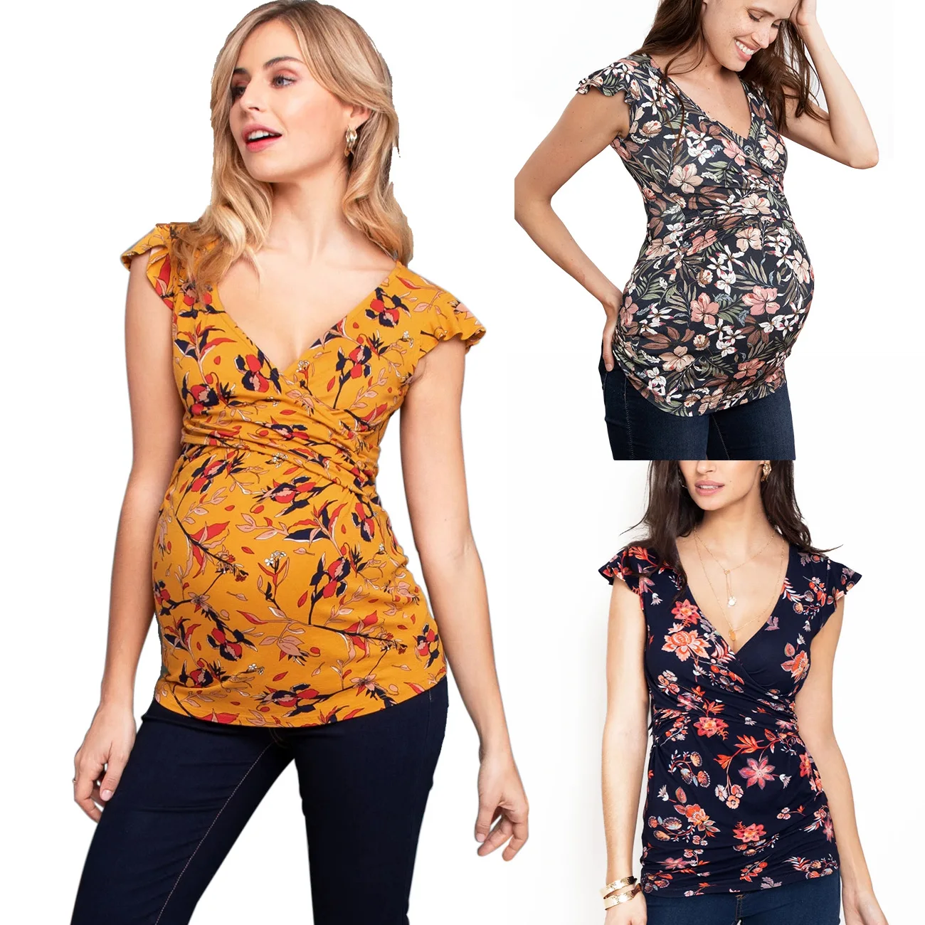 

2021 maternity clothes sell like hot cakes fashion t-shirts printed deep v-neck cross lactation