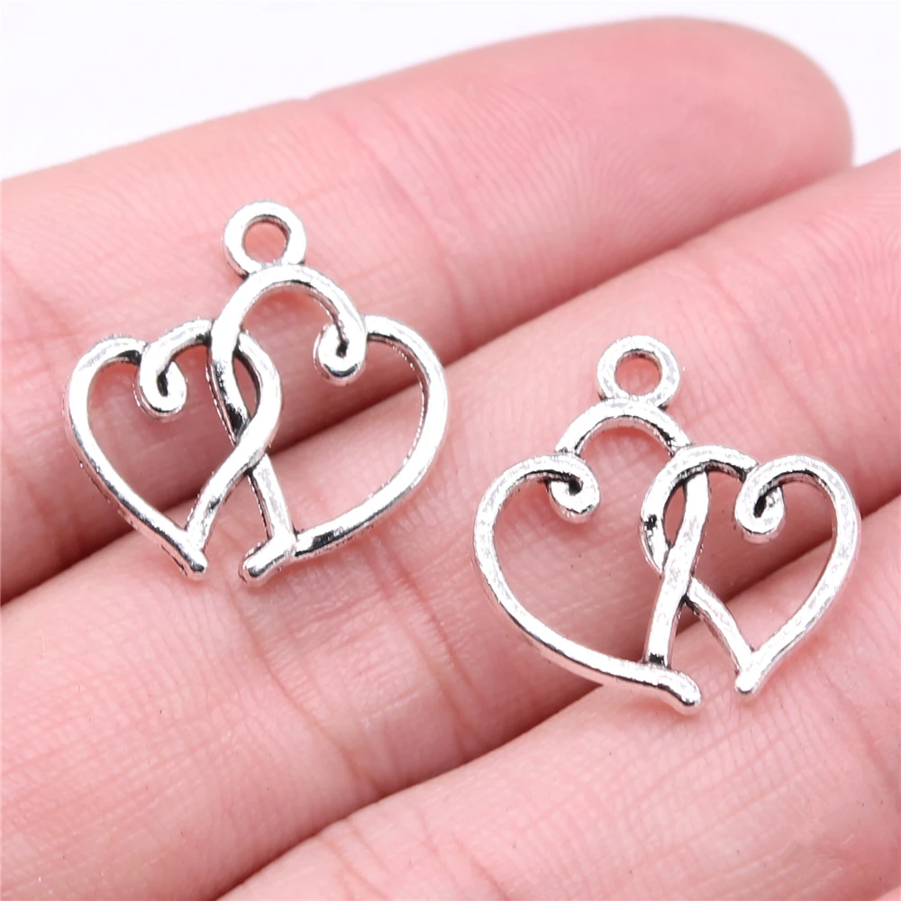 

200pcs/bag 19x19mm Antique Silver Color Antique Bronze Double Heart Pendant Small Heart Pendant Double Heart Pendant Charm