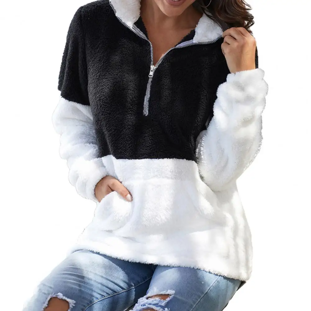 Women\'s hooded coat Zipper Autumn Coat Hooded Zipper Pocket Patchwork Contrast Color Loose Thermal Autumn Hooded Coat for Winter