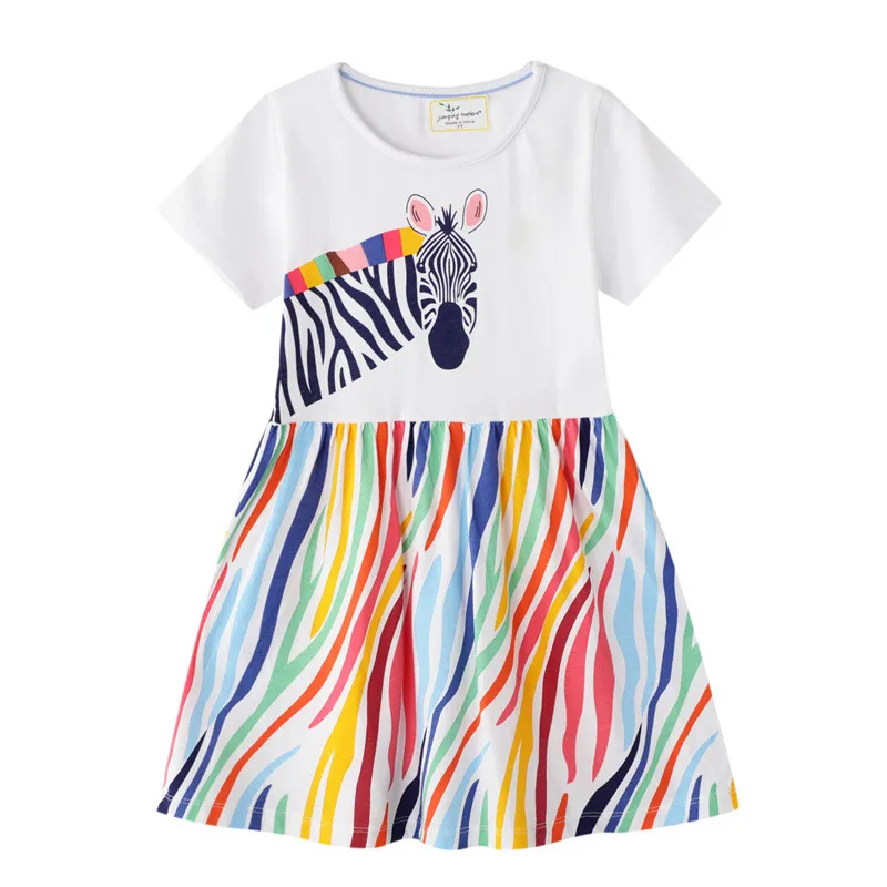 

Jumping Meters Hot Selling Zebra Print Children's Summer Dress Toddler Kids Clothes Birthday Gifts Short Sleeve Frocks