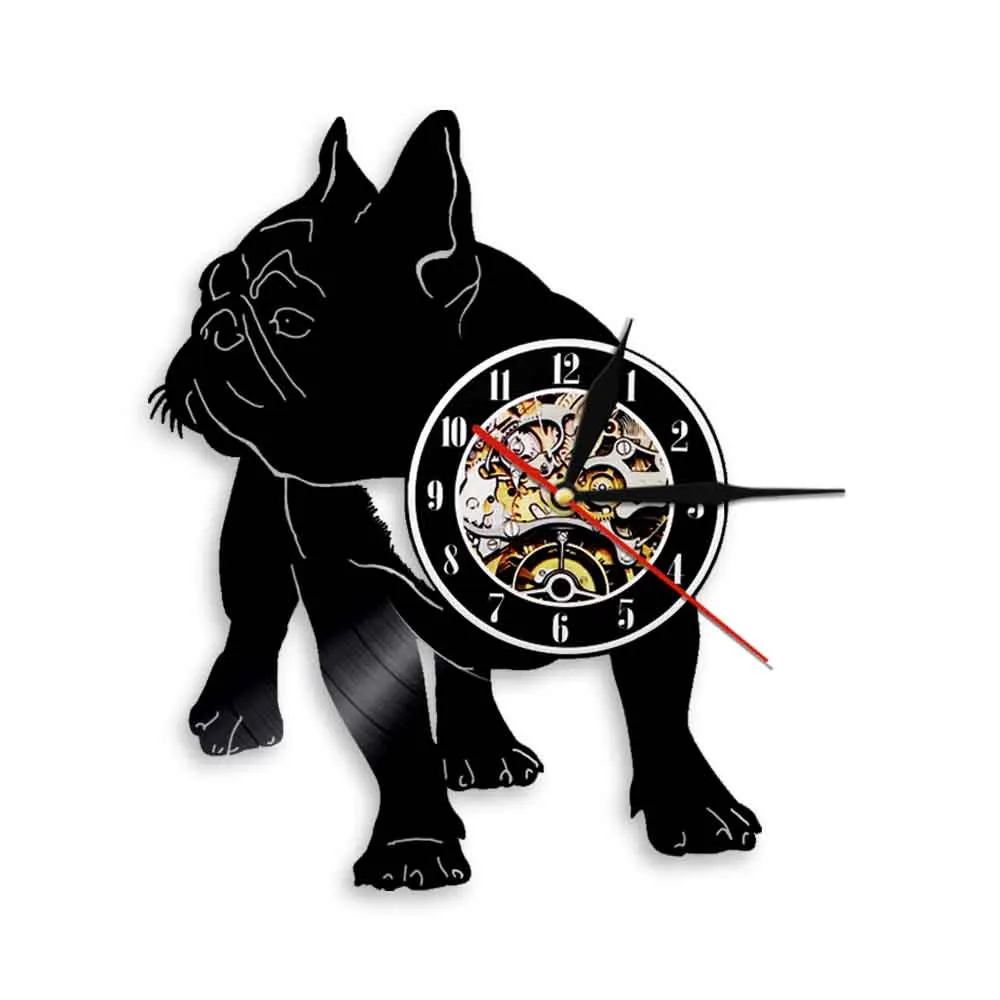 French Bulldog Dog Vinyl Record Wall Clock Animal Frenchie Wall Clock Watch Pet Dog Breed Puppy Wall Art Bulldog Dog Lover Gift