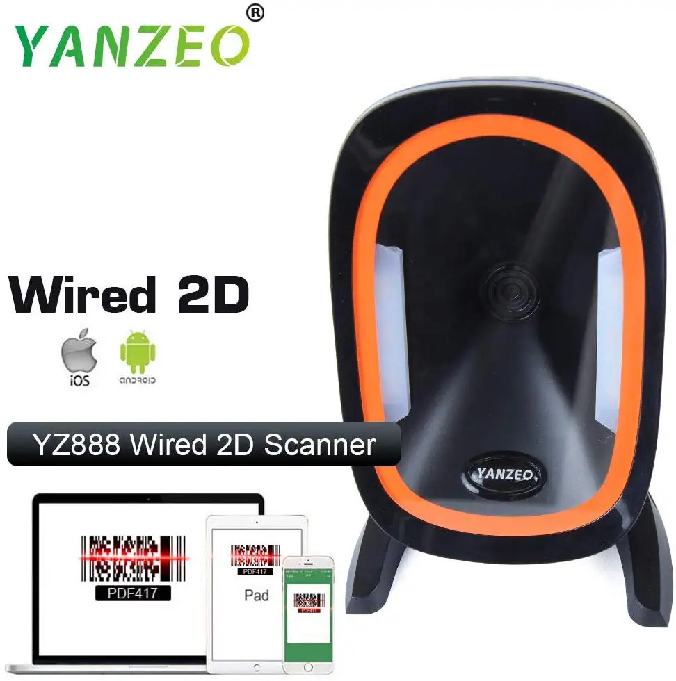 Yanzeo YS868I 2D Desktop Barcode Scanner Omnidirectional Hands-Free Wired USB Barcode Reader 1D QR Barcodes Scanning Scanner