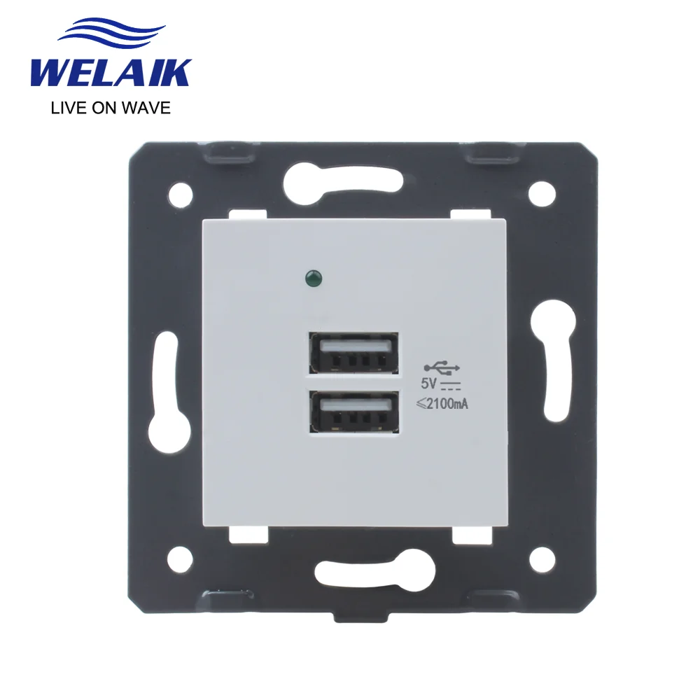 WELAIK EU 5V 2.1A 2100mA Wall USB Power Module Supply Socket Outlet DIY Parts-Without-Glass Panel   A82USW-5V